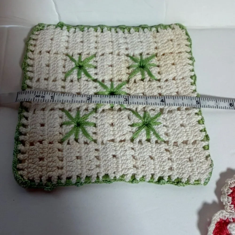 Vintage Handmade Crocheted Potholders Trivets Lot of 9 Floral Retro Kitchen Deco